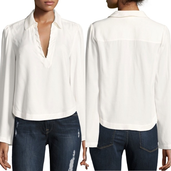 Frame Denim Tops - FRAME Whipstitch V-Neck Blouse Top, Off White